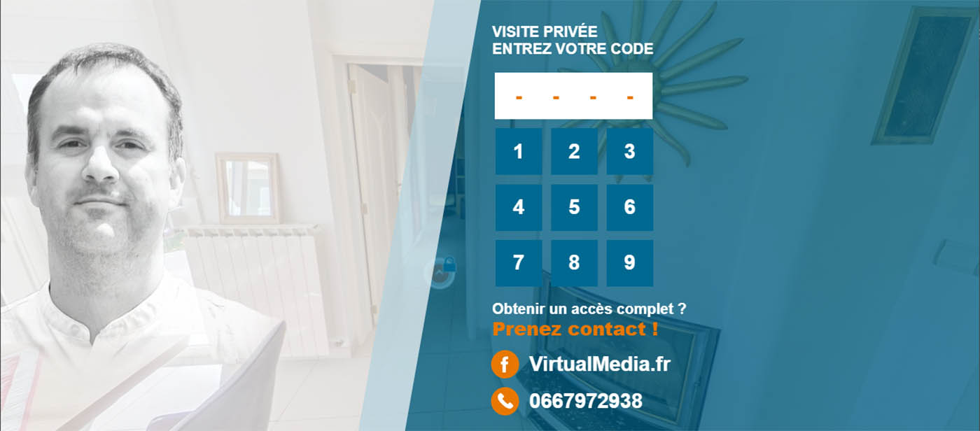 Exemple d'acces prive par code sur une visite virtuelle immobiliere