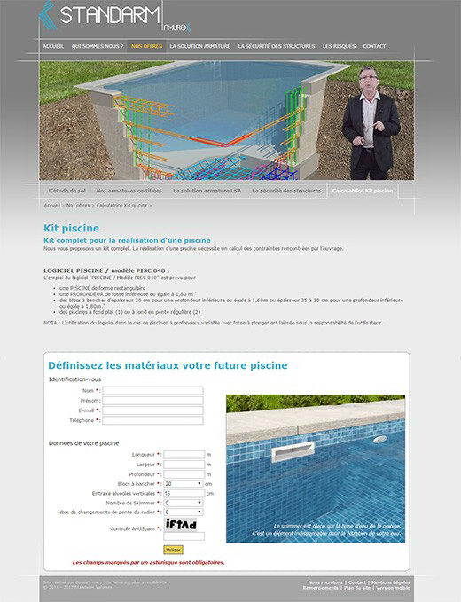 Realisation web application kit piscine standarm